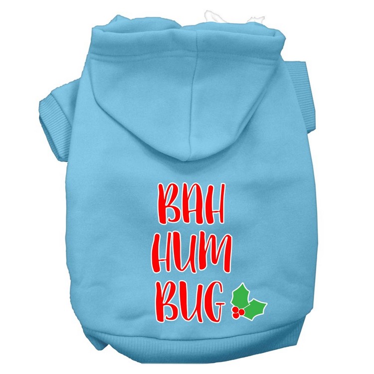 Bah Humbug Screen Print Dog Hoodie Baby Blue XS